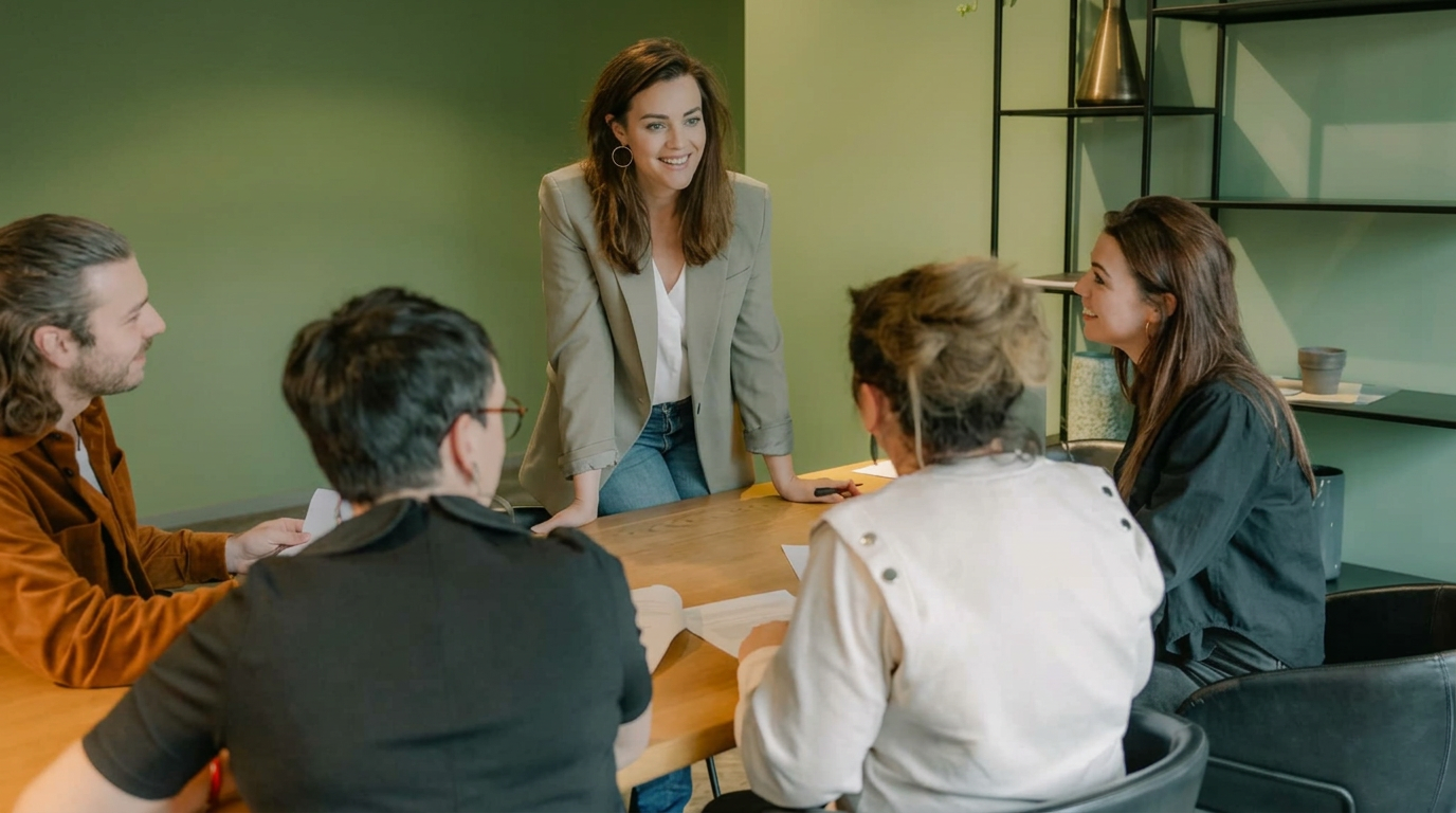 A founder team working together around a table